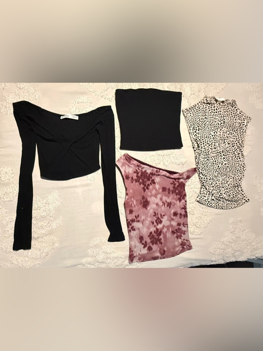 Mauve Tie-Dye One-Shoulder Crop Top with Black Tube set of 4